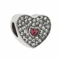 Silver-toned heart charm with white rhinestones and a bright pink crystal center - Pink Rhinestone Double Heart Style (15)
