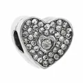 Silver heart charm for bracelets featuring pave-set clear zircon crystals - Pave Double Heart Style (16)