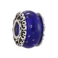 Deep blue glass charm with silver filigree caps and bubble details for DIY bracelets - Dark Blue Colored Glaze Hollow Style (35)