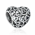 Hollow heart charm bead in oxidized silver finish with multiple filigree hearts - Hollow Multi Heart Style (17)
