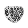 Silver heart charm bead with textured grain and hollow heart-shaped side design - Normal Specification / Silver Caviar Texture Heart (30)