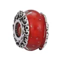 Red Murano glass bead with vintage silver hollow flower caps for charm bracelets - Normal Specification / Red Transparent Glaze Style (41)