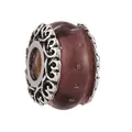 Deep purple glass charm bead with silver hollow vintage floral patterns for DIY bracelets - Normal Specification / Dark Purple Hollow Cover Style (43)