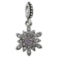 Silver snowflake charm with purple crystal center for modular bracelets and necklaces - Purple Snowflake Pave Charm (38)