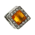 Square orange gemstone bead with silver hollow pattern and rhinestone halo - Square Orange Large Hole Bead (41) / Orange