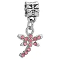Silver dragonfly charm bead with pink crystals for DIY jewelry bracelets - Vintage Silver Dragonfly Pink Pendant Style (44)
