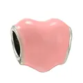 Polished pink heart-shaped charm bead with silver edges for charm bracelets - Pink Enamel Heart Bead (42) / Pink