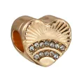 Charm a cuore dorato con scanalature radianti e strass di cristallo scintillanti - Cuore in Strass Doppia Fila a Raggiera Oro (31)