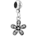 Charme fleur en argent avec cristaux scintillants et gravure fashion pour bracelets - Breloque Fleur Cinq Pétales Strass Vintage (11)