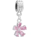 Pendentif fleur rose avec pétales taille poire et anneau fileté en argent poli - Breloque Fleur Zircon Rose (12)