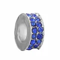 Silver-plated cylindrical charm with double-row dark blue crystals for DIY jewelry - Silver Double Row Blue Gem Bead (025)