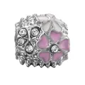 Charm floral en émail rose et blanc avec cristaux brillants pour bracelets à charms - Perle Boule Florale Émail Rose Blanc (19)