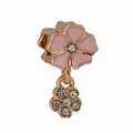 Pink enamel cherry blossom charm with golden plating and sparkling crystal accents - Gold Double Layer Pink Flower Pendant (44)