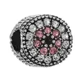 Charme rond en argent avec strass roses et blancs pour bracelets perlés DIY - Breloque Vintage Bicolore Rose Blanc (28)