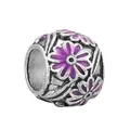 Perle en argent avec fleurs de marguerite en émail violet pour bijoux DIY - Breloque Boule Marguerite Émail Violet (33)