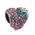 Charm cœur argenté avec cristaux roses et turquoise pour bracelets de bijoux DIY - Coeur Strass Bicolore Rose Cyan (35)