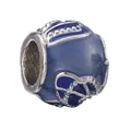 Charm cylindrique argenté avec émail bleu foncé et bordure perlée pour bracelets DIY - Perle Cylindrique Émail Bleu Foncé (36)