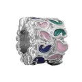 Charme de perle en argent avec motifs de cœur en émail coloré pour bracelets DIY - Breloque Émail Tonneau Vintage Multicolore (37)