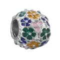 Perle en argent avec motifs floraux en émail coloré pour bracelets DIY - Breloque Boule Florale Émail Quatre Couleurs (38)