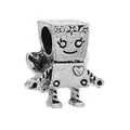 Charme robot en argent pour bracelets avec détails cœur et fleur au fini vintage - Breloque Robot Coeur Fleur (43)