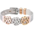 10mm stainless steel mesh bracelet with tri-color rose gold hollow cat paw charms - Multicolor charms on silver band