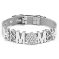 Silbernes Edelstahl-Mesh-Armband mit MOM-Schriftzug und funkelndem Strass-Besatz - Silber