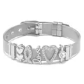 Verstelbare zilveren mesh armband met hartjes en kristallen Love-bedeltjes - Zilveren Armband