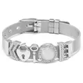 10mm silver stainless steel mesh bracelet with LOVE charms and crystal crown details - Silver