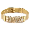 Verstelbare 10mm gouden roestvrijstalen mesh armband met hartbedeltjes en kristallen - Roségouden armband