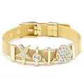 Adjustable 10mm gold mesh bracelet with nautical anchor star and crystal charms - Stainless Steel Mesh Bracelet / Gold