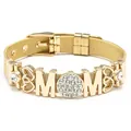 Roségoldenes Edelstahl-Mesh-Armband mit funkelndem MOM-Herz-Charm-Anhänger - Gold