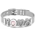 Verstellbares 10mm Mesh-Armband in Silber mit Herz- und Schlüsselanhängern und Kristallen - Silbernes Armband