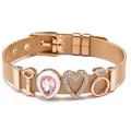10mm Roségold Edelstahl-Netzarmband mit Herz- und Schlüsselanhängern für Damen - Roségold Armband