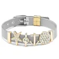 Silver stainless steel mesh bracelet with gold anchor charms and starfish crystal accents - Stainless Steel Mesh Bracelet / Silver Band with Gold Charms