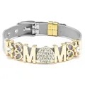 Silbernes Edelstahl-Netzarmband mit roségoldenem MOM-Anhänger und funkelndem Herz-Detail - Silber Mit Gold Anhänger