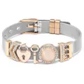 Silver mesh bracelet with rose gold crown charms and pink cat eye stone accents - Rose Gold