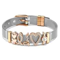 Zilveren mesh stalen armband met roségouden Love-bedels en sprankelende strasstenen - Rozegoud Tweekleurig