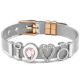Verstellbares 10mm Mesh-Armband mit Herz-, Schlüssel- und rosa Tropfen-Anhängern - Silberarmband mit Roségold-Schnalle
