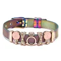 Regenbogenfarbenes Mesh-Armband mit rosa Emaille-Lollis und Kristall-Anhängern - Lutscher Diamantring (028)