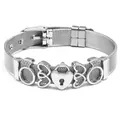 Bracelet en maille d'acier argenté avec breloques cœur et accents de bagues - 10mm / Argent