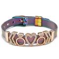 Regenbogen Edelstahl Mesh Armband mit roségoldenen Kristallherz-Anhängern im Uhrenstil - Herz Diamantring (036)