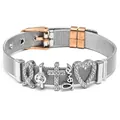 Silver mesh bracelet with rose gold clasp and charms like fish, cross and heart - Bi-Color Strap with Silver Accents