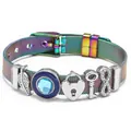 Verstellbares 10mm Regenbogen-Edelstahl-Mesh-Armband mit verschiedenen Kristall-Anhängern - Feder Edelstein Unendlichkeit (035)