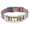 Regenbogen Edelstahl-Mesh-Armband mit roségoldenen Herzschloss und Schlüssel Anhängern - Herz Schlüssel Blitz (039)