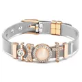 Pulsera de malla de acero plateado con dijes en oro rosa y hebilla ajustable - Pulsera de Alambre de Acero Inoxidable / Oro Rosa Bicolor