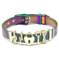 Regenbogen Edelstahl Mesh Armband 10mm mit Herzschloss und Schlüssel Anhängern - Blitz Herz Schleife (040)