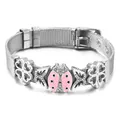 Silbernes Edelstahl-Mesh-Armband mit rosa Marienkäfer- und Schmetterlingsanhängern - Silber Armband