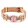 Roségoldenes Edelstahl-Mesh-Armband mit rosa Marienkäfer und Zirkonia-Schmetterlingen - Roségold Armband