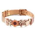 Roségoldenes Edelstahl-Mesh-Armband mit Kaktus und tropischen Anhängern und Dornschließe - Roségold