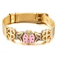 Goldenes Milanaise-Armband mit rosa Marienkäfer-Anhänger und Kristall-Schmetterling - Gold Armband